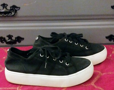 Steve Madden EMMI Womens Black Canvas Lace Up Platform Sneakers Shoes Size 9M