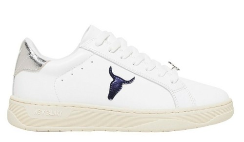ORIGINALI WINDSOR SMITH GALAXY PELLE BIANCO TALLONE ARGENTO LOGO TORO  SNEAKER | eBay