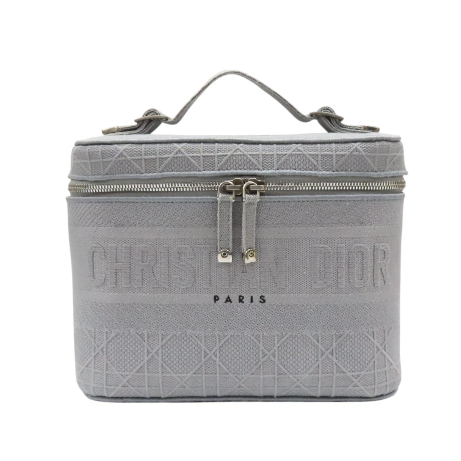 Sac à main Dior Cannage Diortravel Vanity Case toile brodée grise