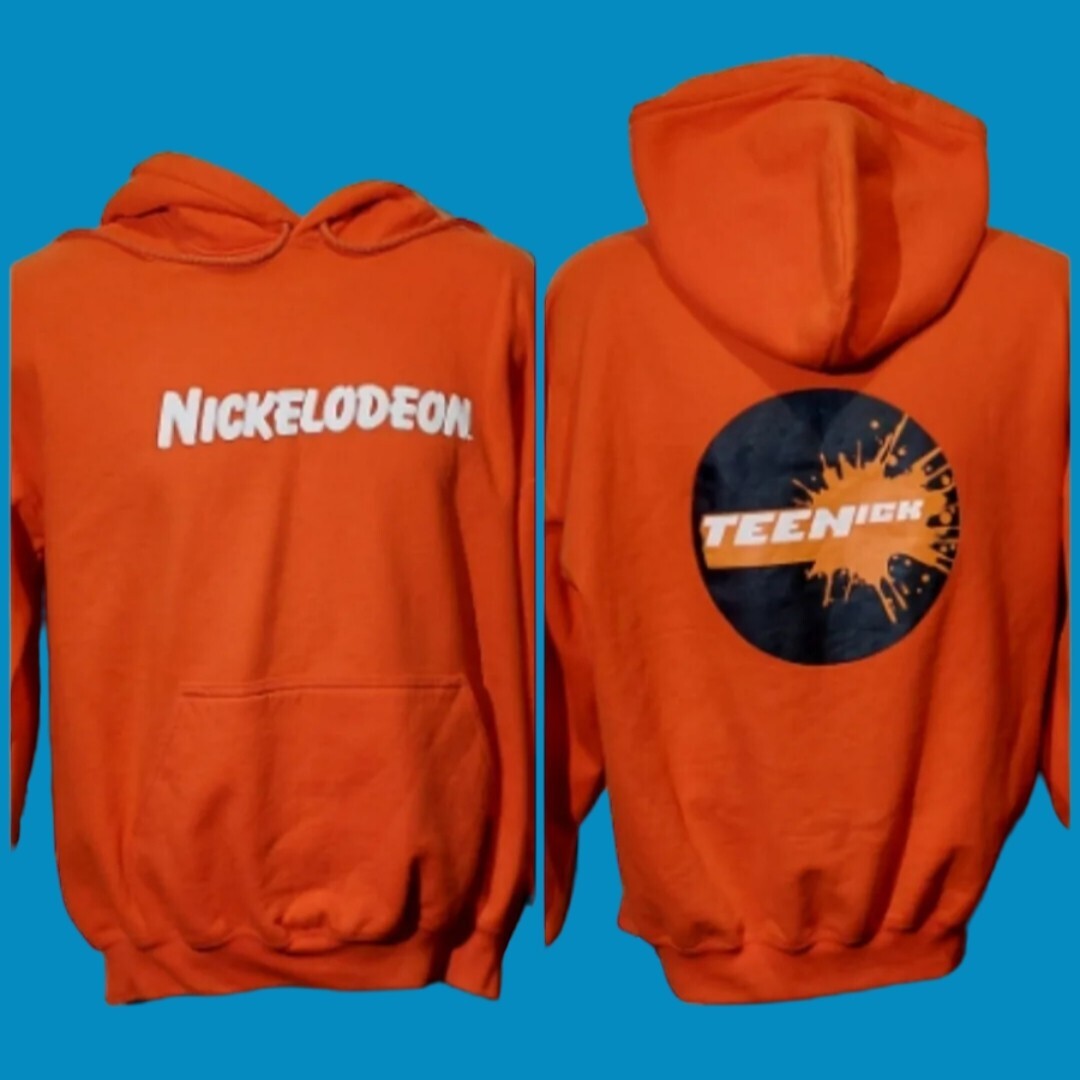 Nickelodeon Studios Orange Classic Logo Hoodie TEENick Rare Vintage Large  HTF - Main Image