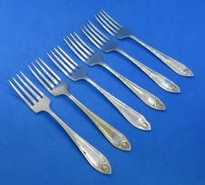 Silver plate electroplate vintage Art Deco antique set 6 desert fork cutlery