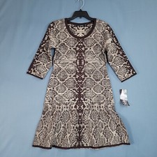 Nina Leonard Women's 3/4 Sleeve Casual Dress Chocolate Camel Size M