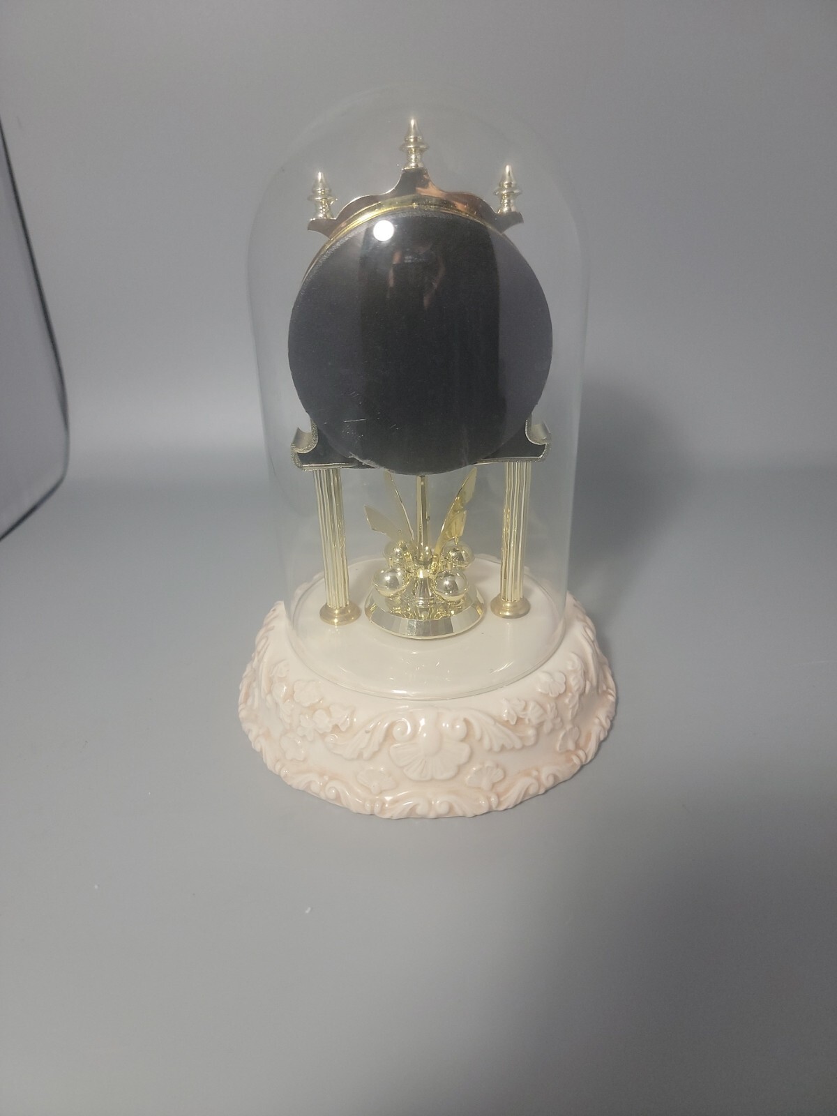 Vintage LINDEN Quartz Porcelain Clock Glass Dome Floral Pattern Germany Parts