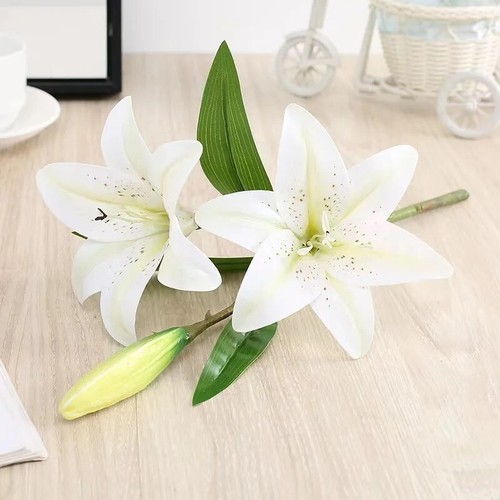 3Heads Artificial Lily Flowers Real Touch Wedding Home Decor Fake Flower Bouquet - Picture 20 of 22