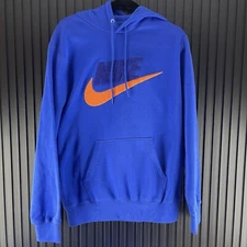 Nike Club Fleece Brushed Back Chenille Futura Size Small Mens Blue Orange Hoodie