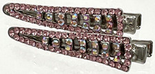 2 Vintage Pink Rhinestone Clip On Barrettes Spring Action Fancy Hairstyle Prom