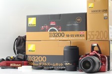  Almost MINT SC:3040 Nikon D3200 Red 24.2MP DSLR w/18-55mm 55-200mm Japan 1396