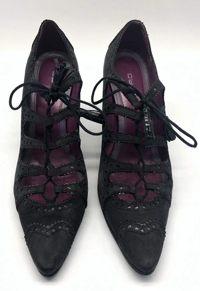 Tacón punta con cordones de gamuza gris Etro con detalle recortado talla 38 Foto 2 de 4