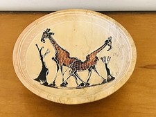 Hand-Carved And Painted Soapstone Bowl Trinket Dish Giraffes Kenya 6&rdquo;