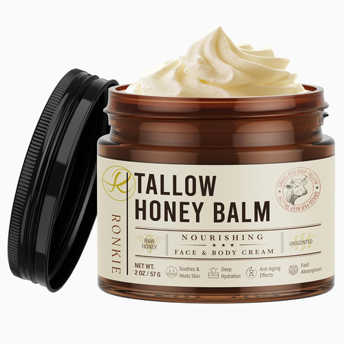 Beef Tallow for Skin Care: Grass-Fed Beef Tallow and Raw Honey Balm - Unscented