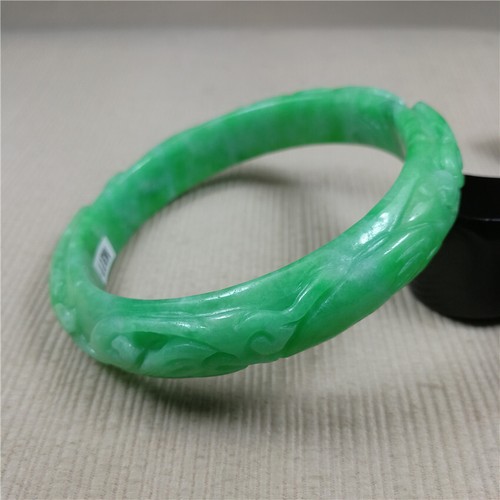 Bracciale giada giadeite verde ghiaccio naturale 58,5 mm Myanmar braccialetto giada intagliato a mano - Foto 7 di 12
