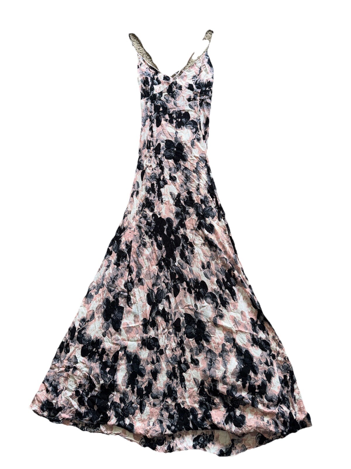 Maxi Sundress Crisscross Tie Back Medium Pink Floral Empire Womens-image