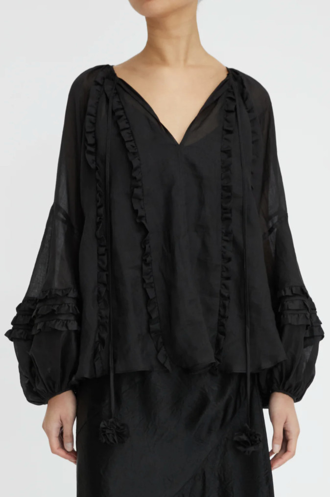 Lee Mathews  black Sofia blouse current season Size 1 But Would Fit Most $529