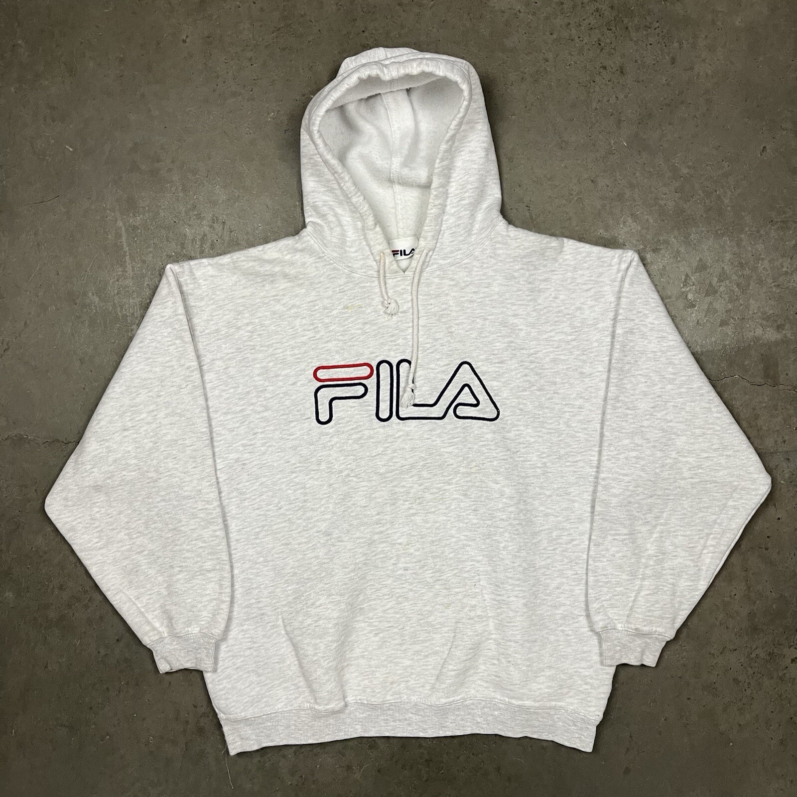 Felpa con cappuccio vintage anni 90 Fila made in USA grigia L