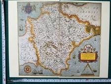 Old Tudor Saxton 1500s Map of Devon, England 1575 Antique Reprint Historical