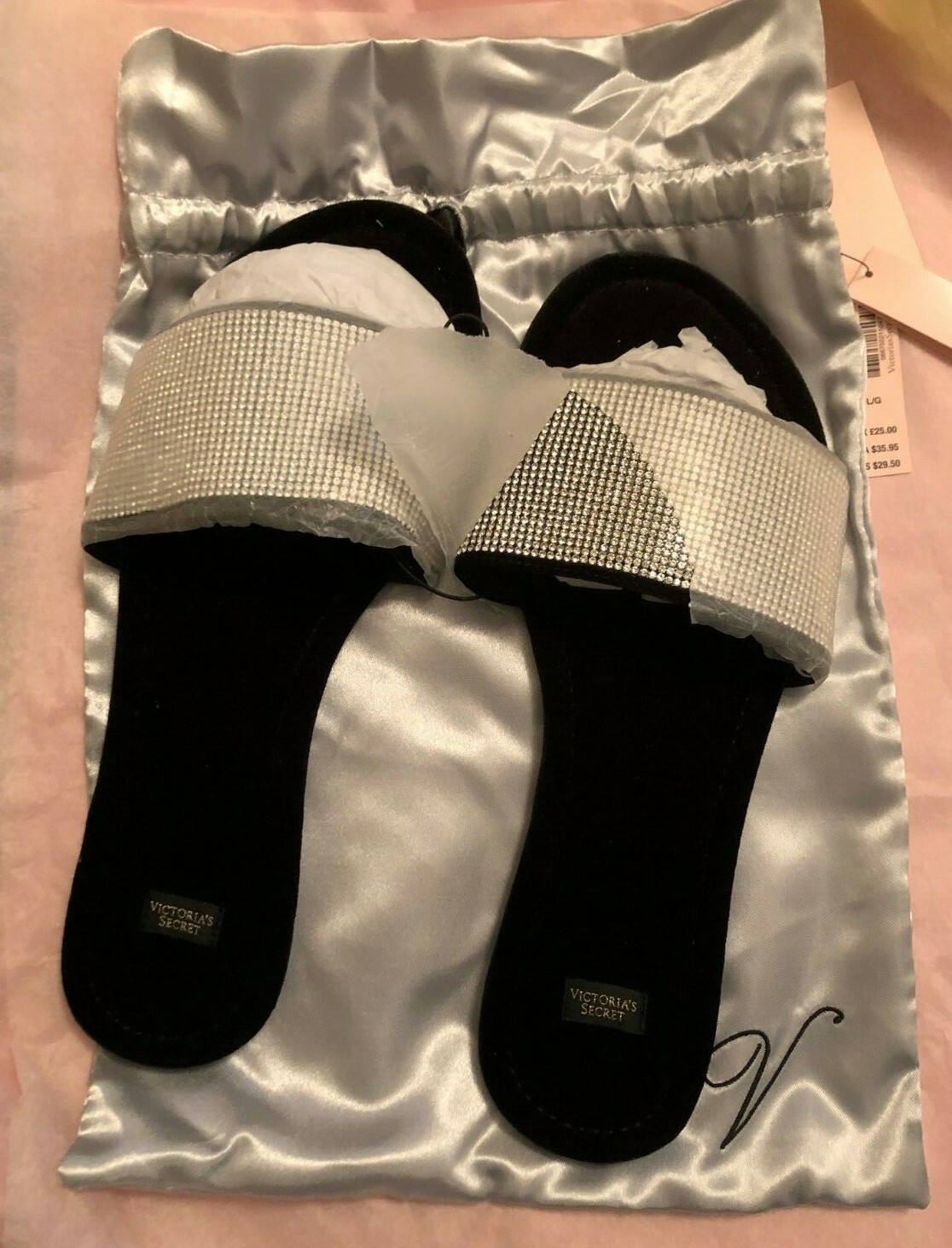 SAOLA Pantofole Victoria's Secret nere con suola in velluto nuove con etichette: Large