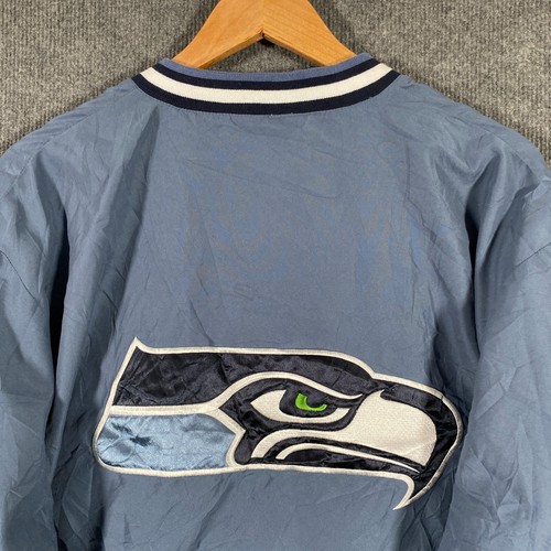 Seattle Seahawks Jacket Mens L Blue NFL Football Pullover Spell Out Vintage 90s - Picture 15 of 18
