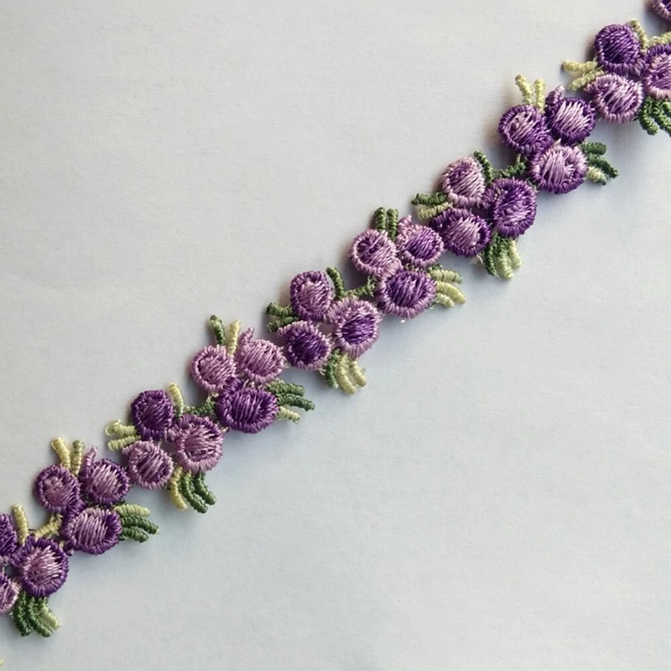 2Y Flower Embroidered Lace Trim Ribbon Wedding Dress Clothing Sewing Edge Craft - Image 2 of 4