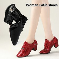 Women Cowhide Latin Dance Shoes Indoor Rumba Salsa Shoes Soft Non-slip