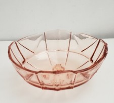 Mid-Century Pink Salmon Pressed Glass Footed Serving Bowl
