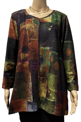 NWT Ali Miles Size M V-Neck Long Sleeves  Printed Brushed Knit Tunic