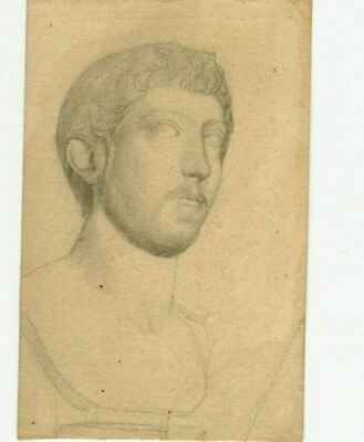 19th Century Academic Pencil Drawing Male Portrait Sculpture Study Antique