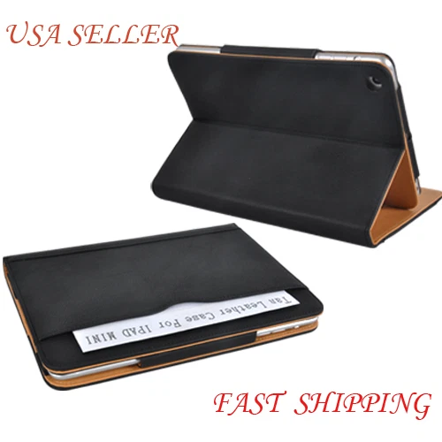 IPAD MINI 1/2 BLACK & TAN SUEDE STAND SMART MAGNETIC LEATHER CASE SLEEP WAKE - Image 2 of 4