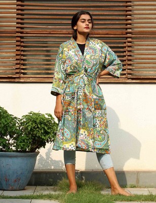 Indian cotton Robe Short Kimono sleepwear Frida Kahlo Print Night.......