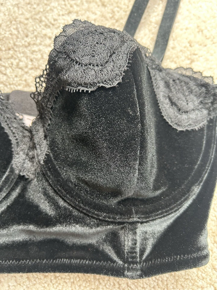 Бюстгальтер кружевной Victorias Secret Dream Angels Bandeau 32D черный бархат ведьма Хэллоуин - Изображение 2 из 4