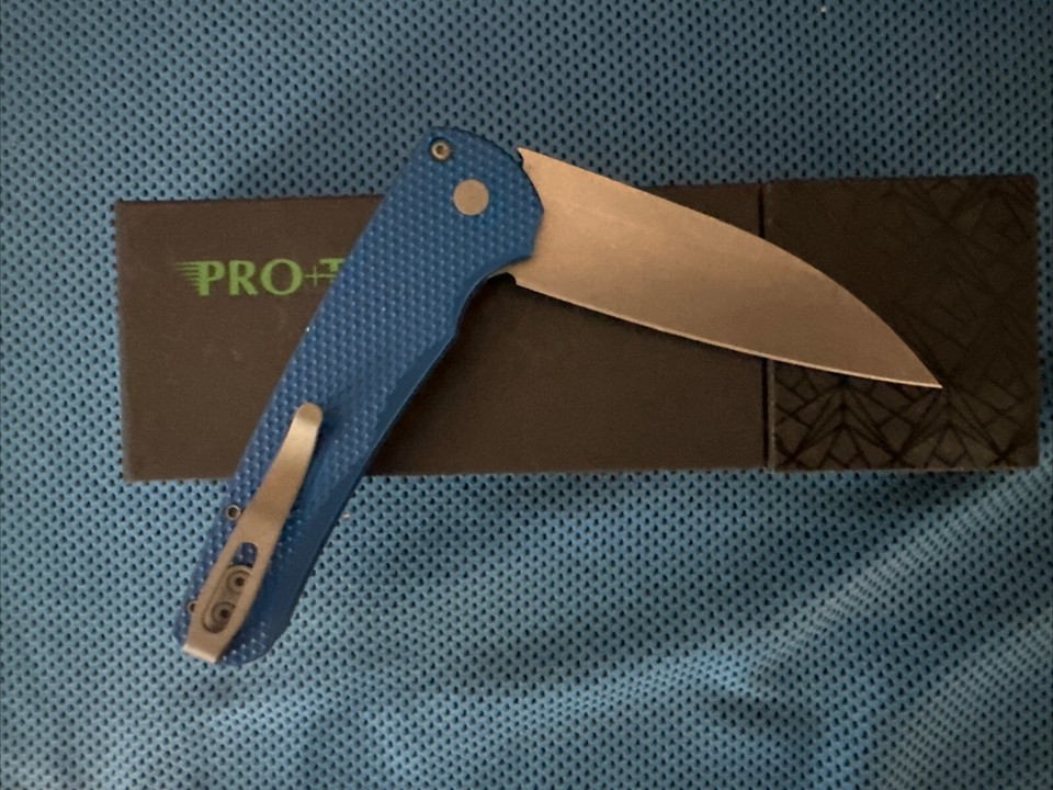 Protech Knife 5303 Blue Magnacut Wharncliff Blade Textured Scales Brand