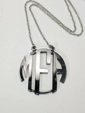 Marley Lilly ML Silver Tone Black Acrylic Monogram Necklace