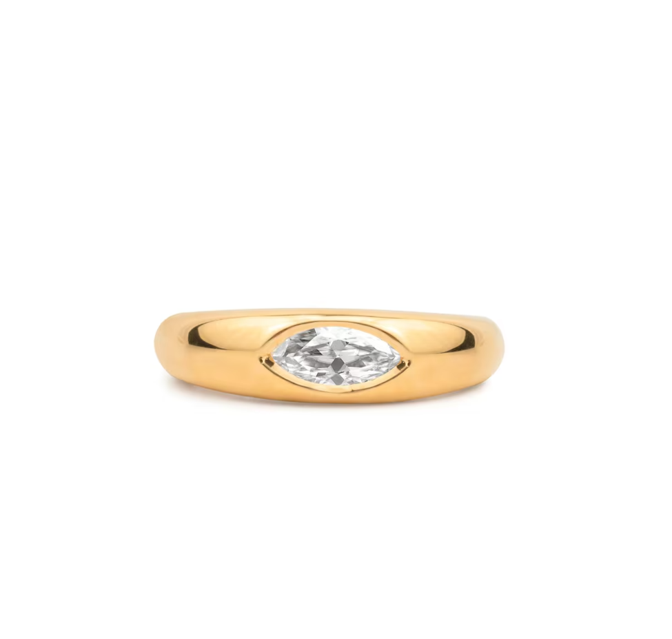 Dome Shaped 0.30CT Marquise Cut Moissanite In Solid 10K Yellow Gold Unisex Ring