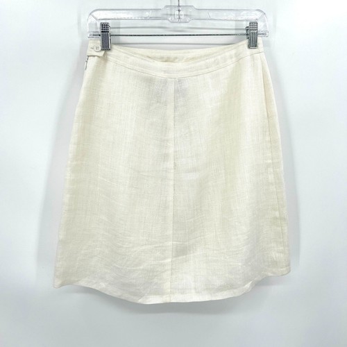 OSCAR DE LA RENTA Women's White Linen Side Zip A-Line Office Mini Skirt Size 8 - Picture 2 of 5