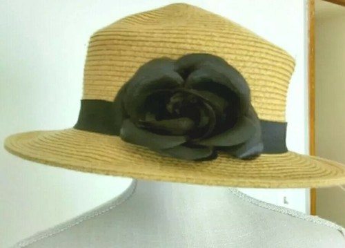 Straw Hat Black Ribbon Bow Garden Beach 