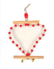 Bird Cage Swing Hang Wooden Perch Toy Beads Bells Heart Budgie Finch Canary 2 Pk
