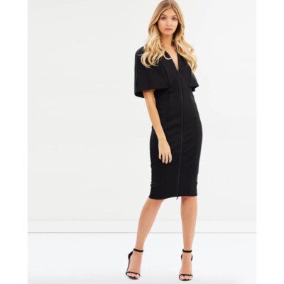 knee length dresses for ladies Black Cape Style Midi Cocktail Dress  Rosies Closet