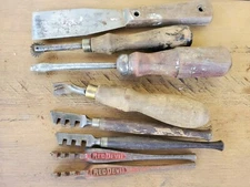 Lot Of 8 Vintage Antique Old Wood Handle Tools Red Devil Glass Cutters More!