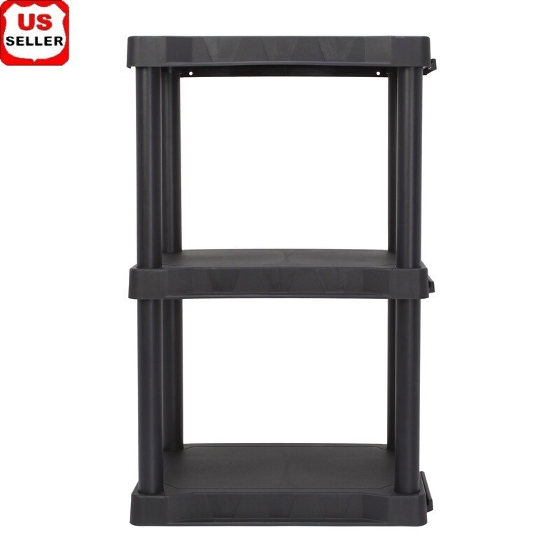 3 Tier Heavy Duty Plastic Storage Shelf Rack 150lb Capacity Tool Free Assembly