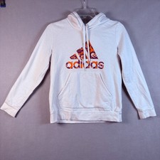 Adidas Floral Logo Hoodie White Purple Orange Pullover Size Large