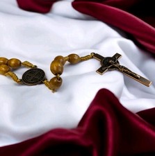 Wooden Catholic Rosary Beads Crucifix Necklace 5cm Cross Christian Prayer Gift