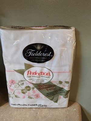 Vintage Fieldcrest Duracale Two Pillowcases 42x36 Pink Flowers Embroidered - USA