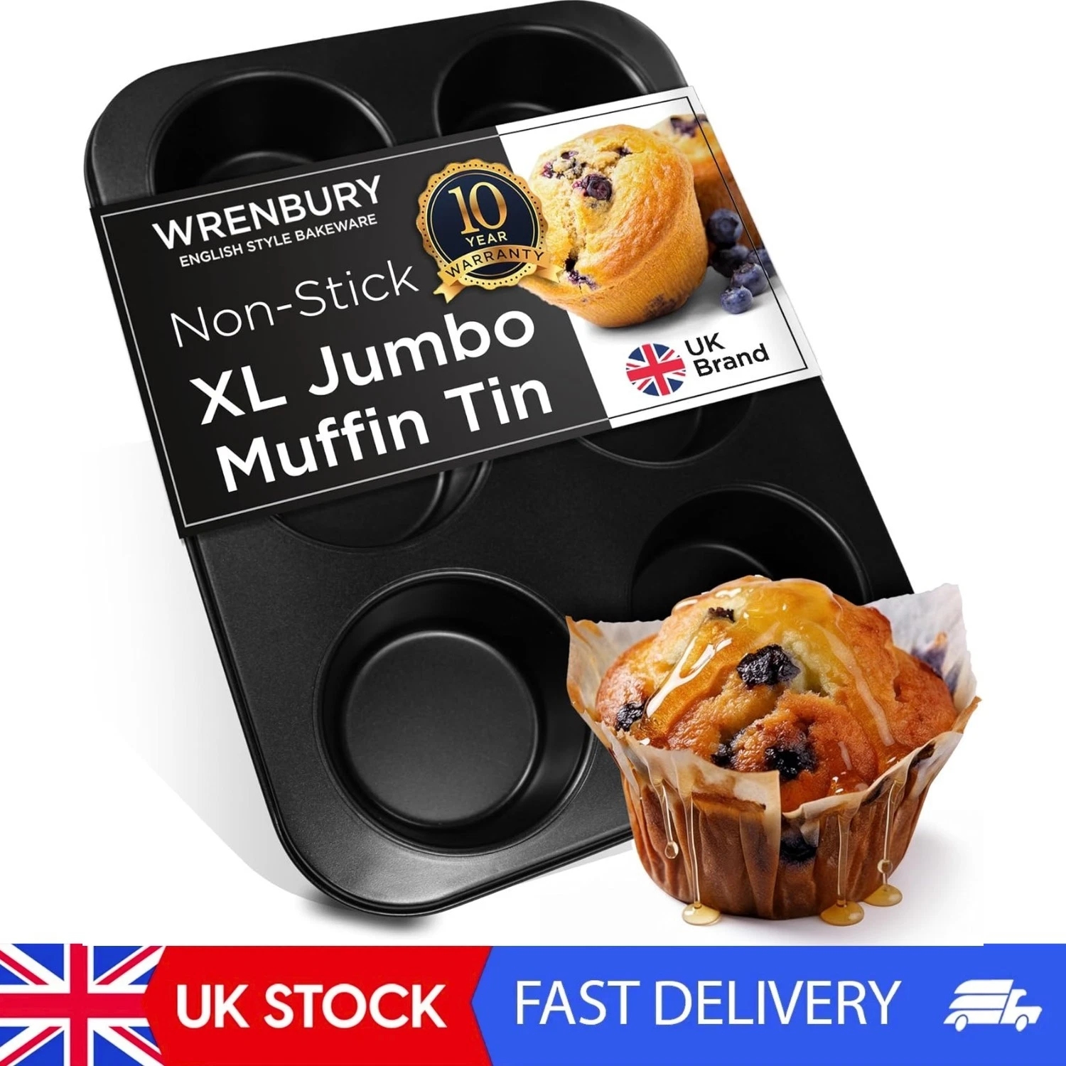 Yorkshire Pudding Tray 6 Hole - Jumbo Deep Muffin Tin - Large Nonstick Cupcake