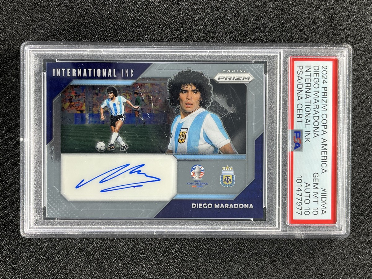 2024 Prizm Conmebol Copa America Diego Maradona International Ink Auto PSA 10/10 view 1