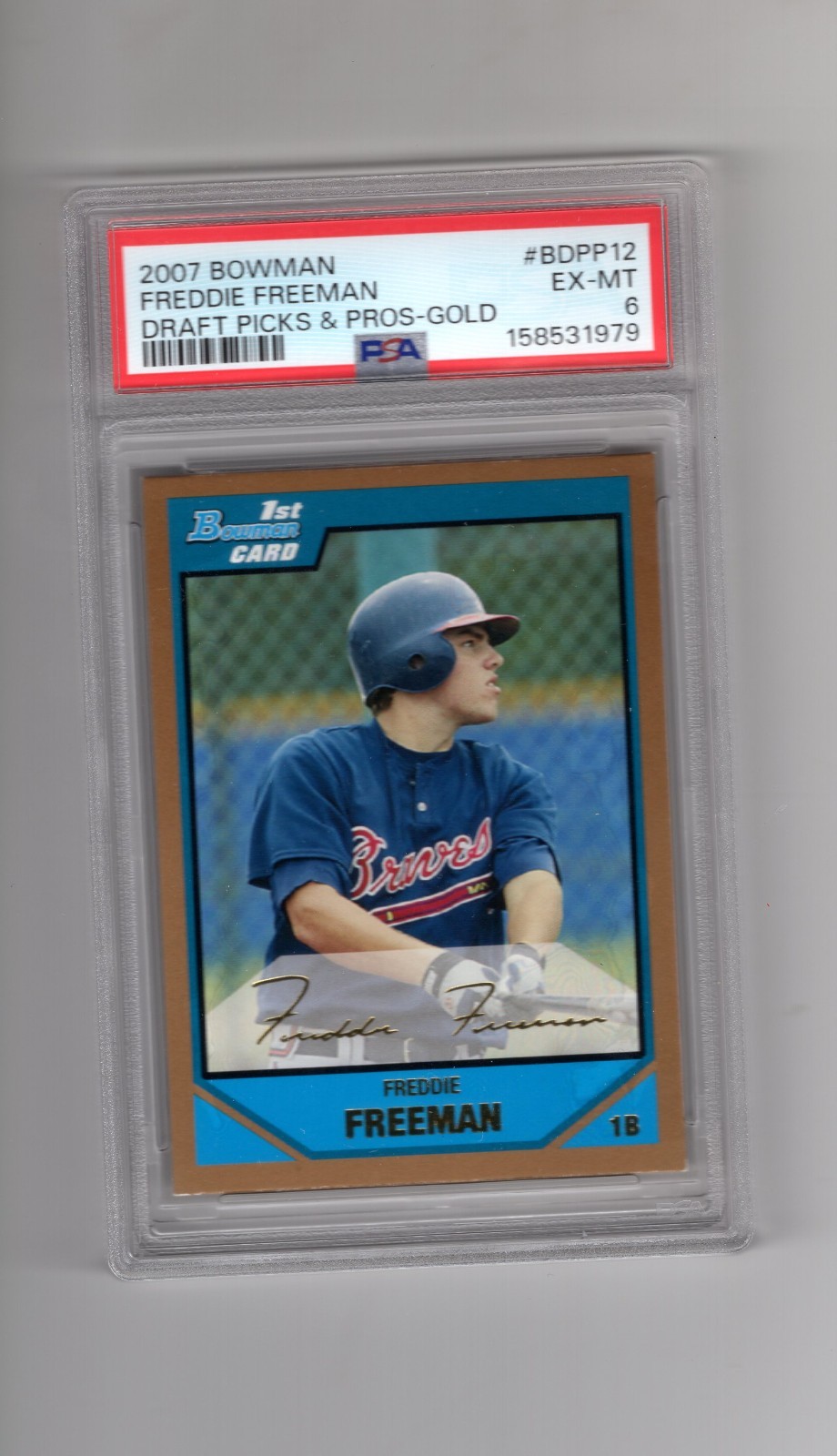 2007 Bowman Draft Picks Prospects Gold Freddie Freeman RC #BDPP12 PSA 6 view 1