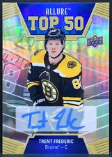 2019-20 UD Allure Top 50 Blue Autographs Trent Frederic T50-6 Bruins Auto 5460