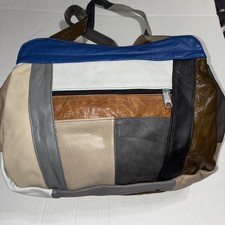 Vintage Leather Color Patchwork Purse Shoulder Bag Made in Mexico 13x11"