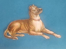 Oblate Glanzbild Scrap Die Cut Chromo GROßER HUND LIEGEND DOGGE? um 1890