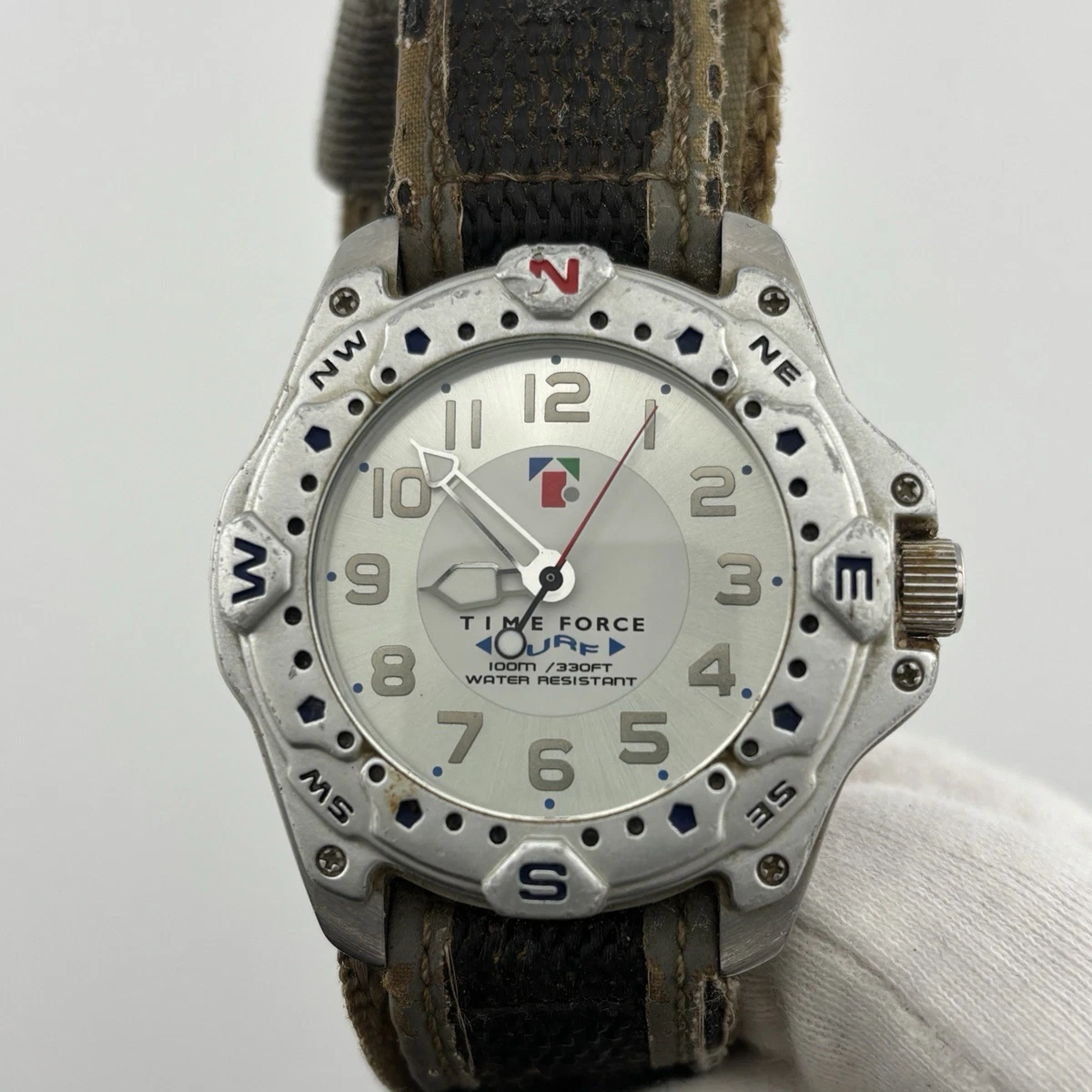 Vintage Time Force Quartz Watch – Compass Bezel – Canvas Strap – Water Resistant