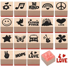 18 Pcs Peace and Love Wood Stamps Set Wooden Rubber Holiday Stamps for Card M...