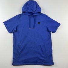 Under Armour Mens 2XL Blue Short Sleeve Fitted Rival Terry Bodybuilding Hoodie